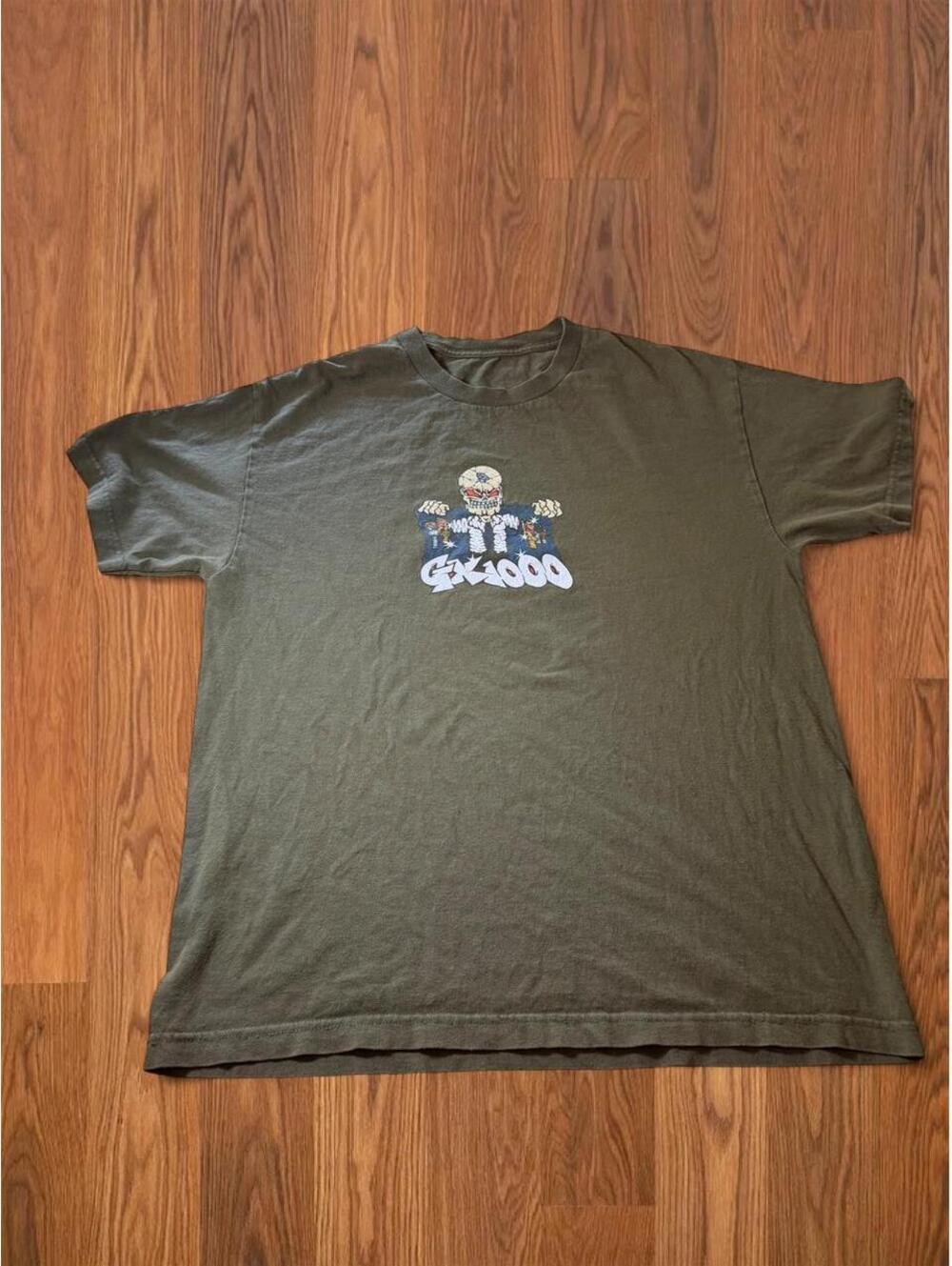 GX1000 Men's Vintage Style Skeleton Graphic T-Shirt Olive Green Size